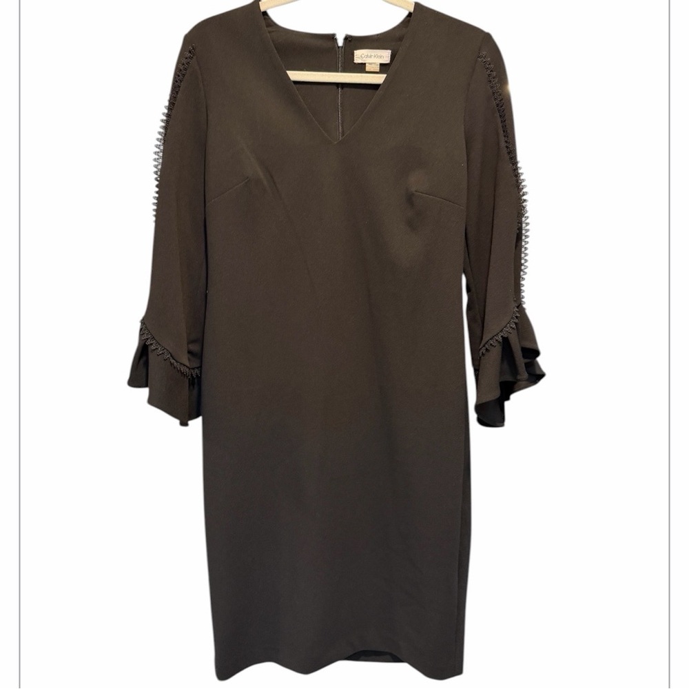 Calvin Klein Black V-Neck Ruffle Sleeve Sheath Dress